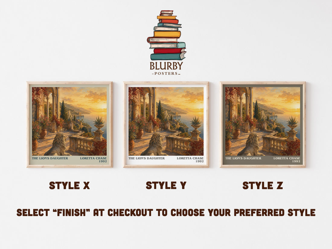 The Lion's Daughter literary print in frame leaning in hallway – romance wall art (mockup)