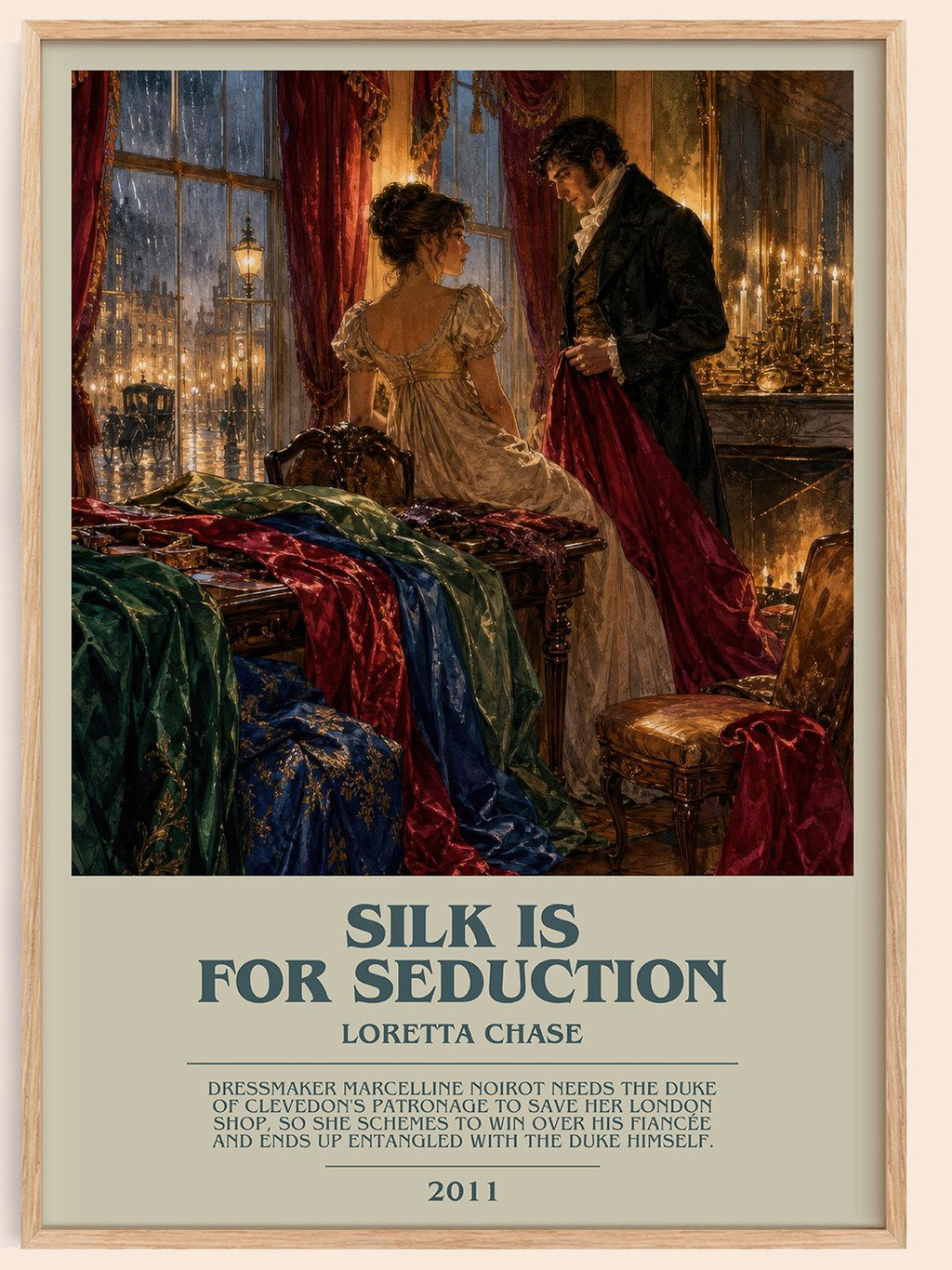 Silk Is for Seduction bookish book poster by Loretta Chase – framed literary art print