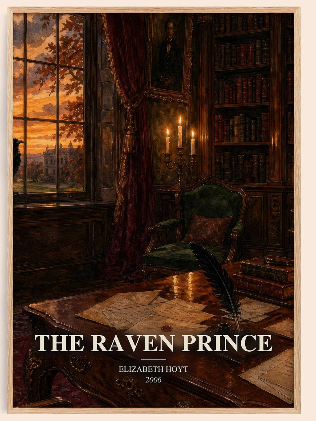 The Raven Prince watercolour book poster by Elizabeth Hoyt – framed literary art print
