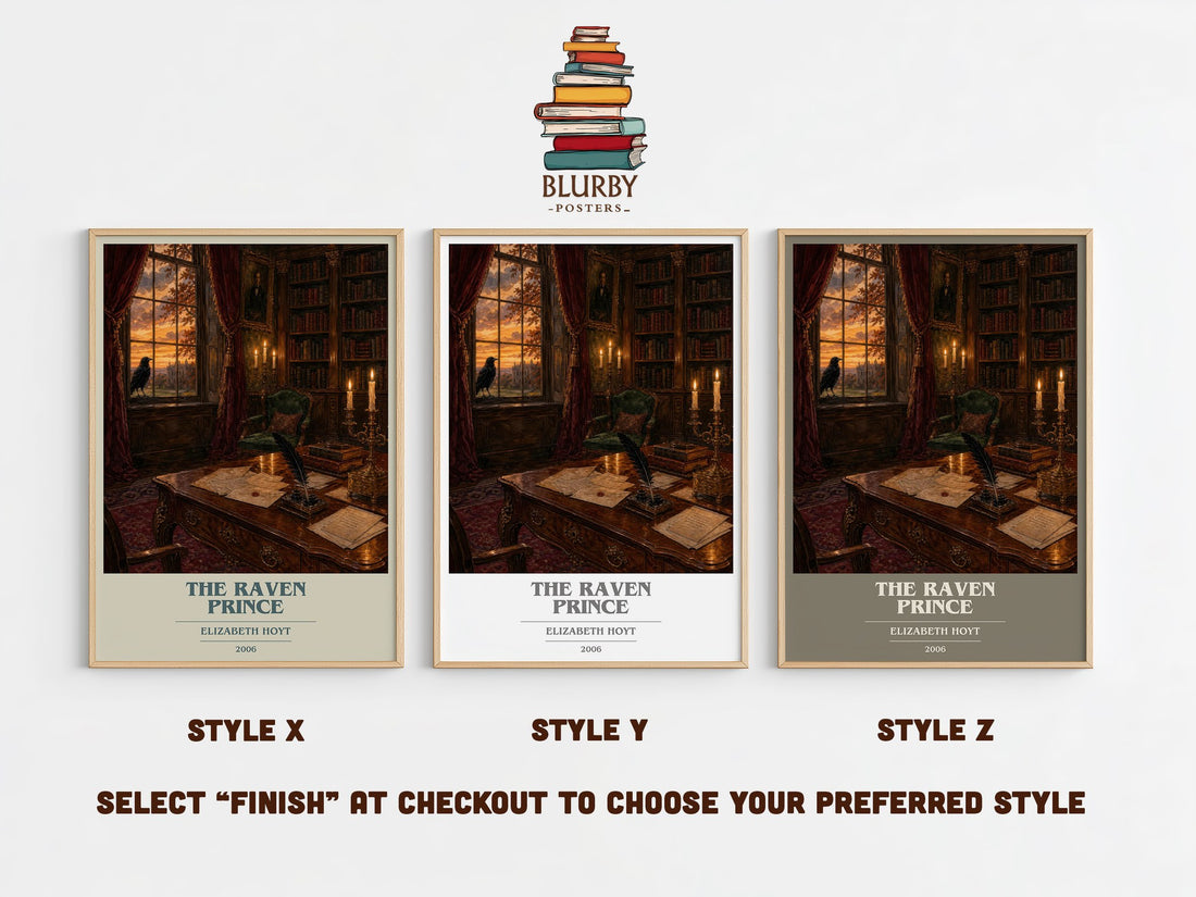 The Raven Prince book cover print in frame leaning in hallway – romance wall art (mockup)