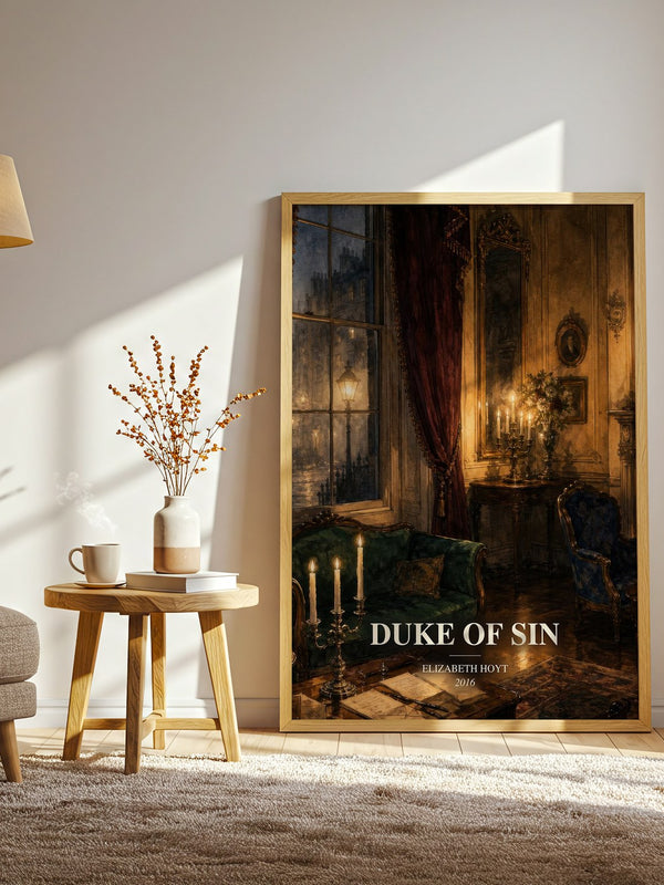 Duke of Sin watercolour print in frame leaning in hallway – romance wall art