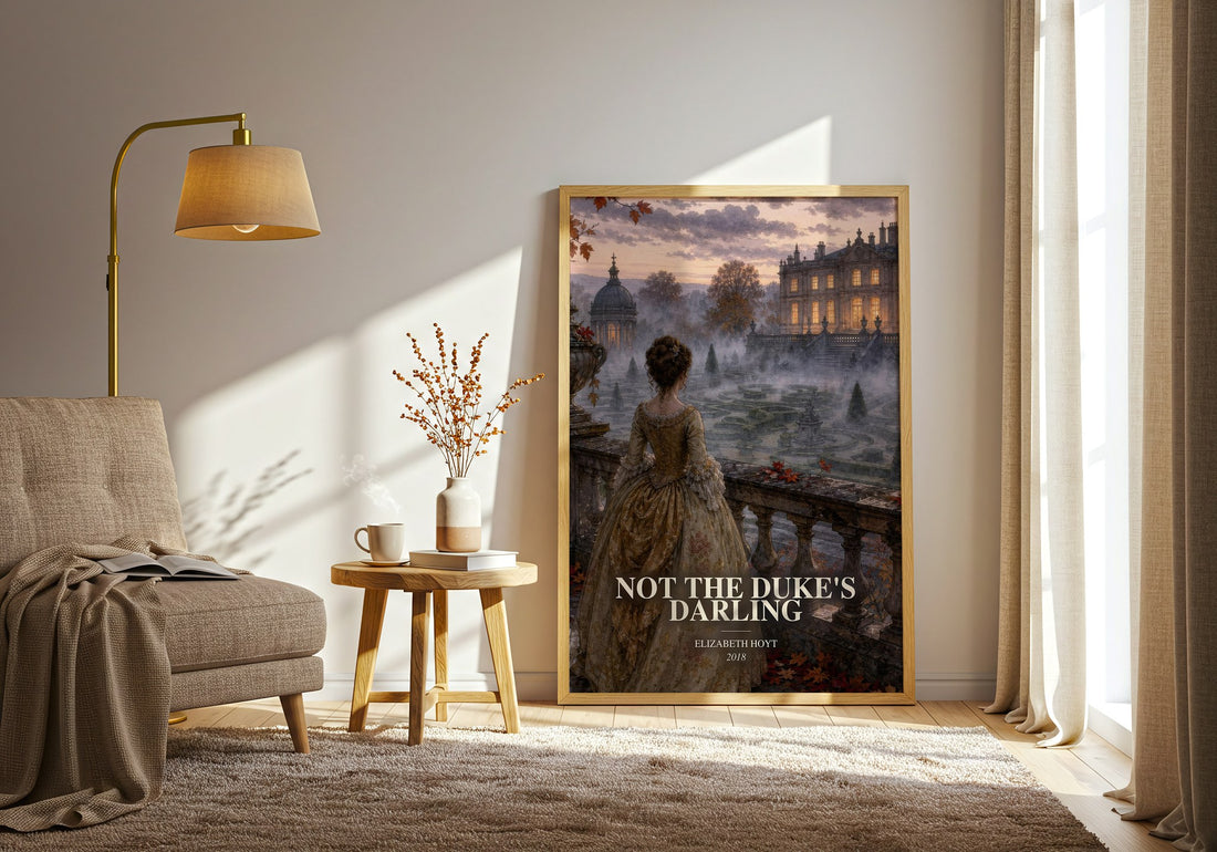 Not the Duke's Darling watercolour print in frame leaning in hallway – romance wall art (mockup)
