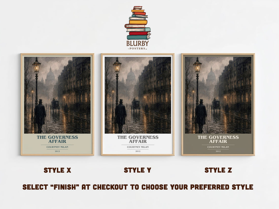 The Governess Affair book cover print in frame leaning in hallway – romance wall art (mockup)
