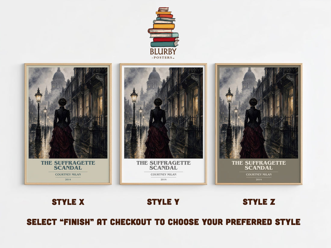The Suffragette Scandal book cover print in frame leaning in hallway – romance wall art (mockup)