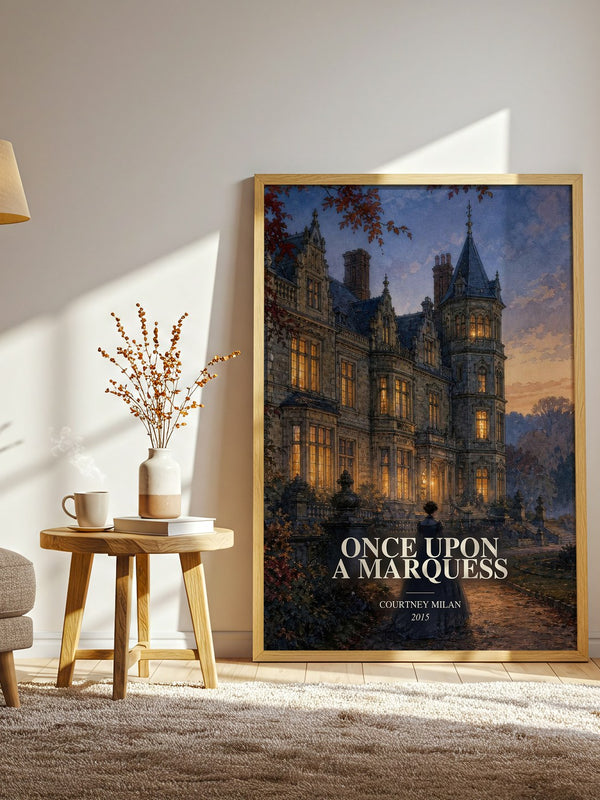 Once Upon a Marquess watercolour print in frame leaning in hallway – romance wall art