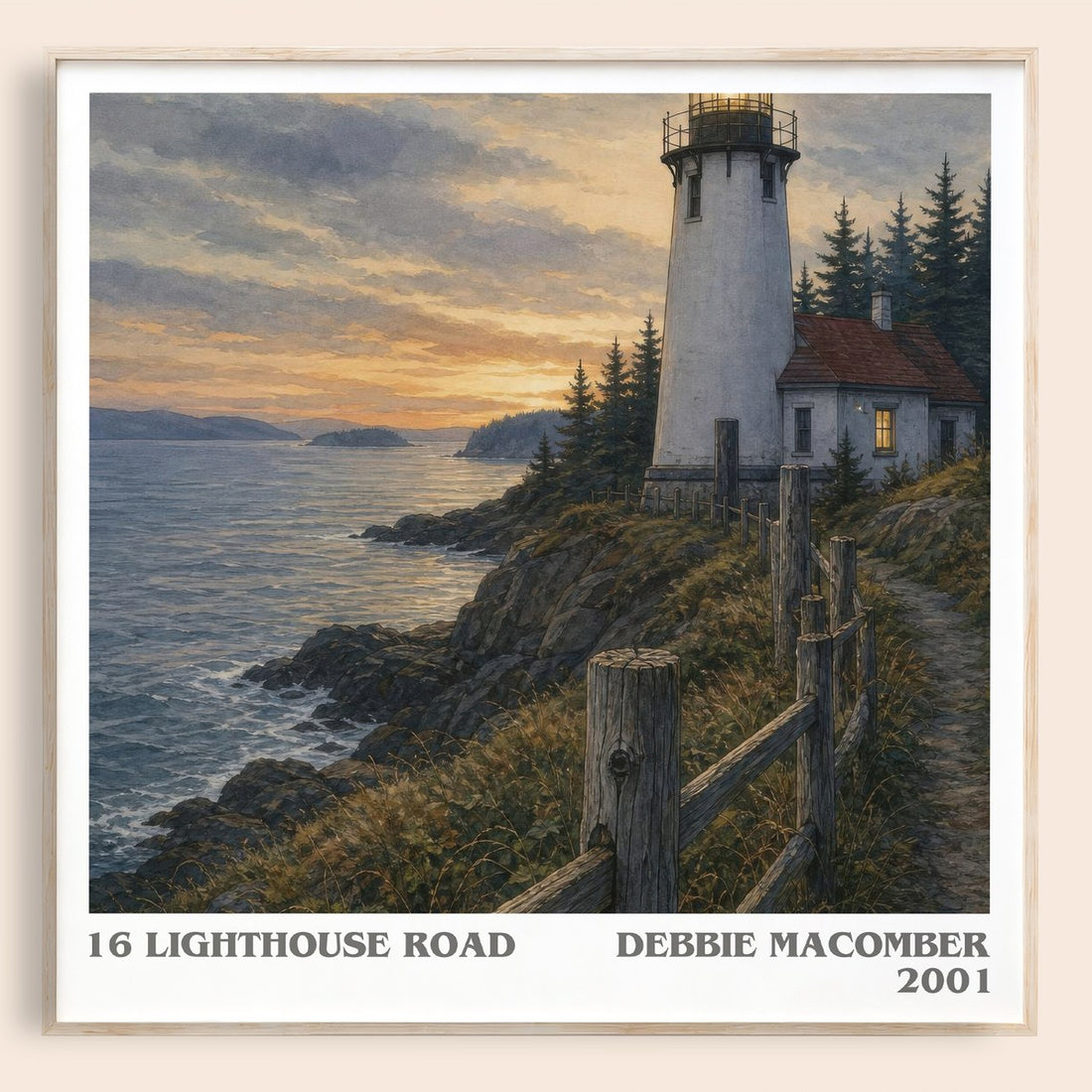 16 Lighthouse Road literary book poster by Debbie Macomber – framed literary art print