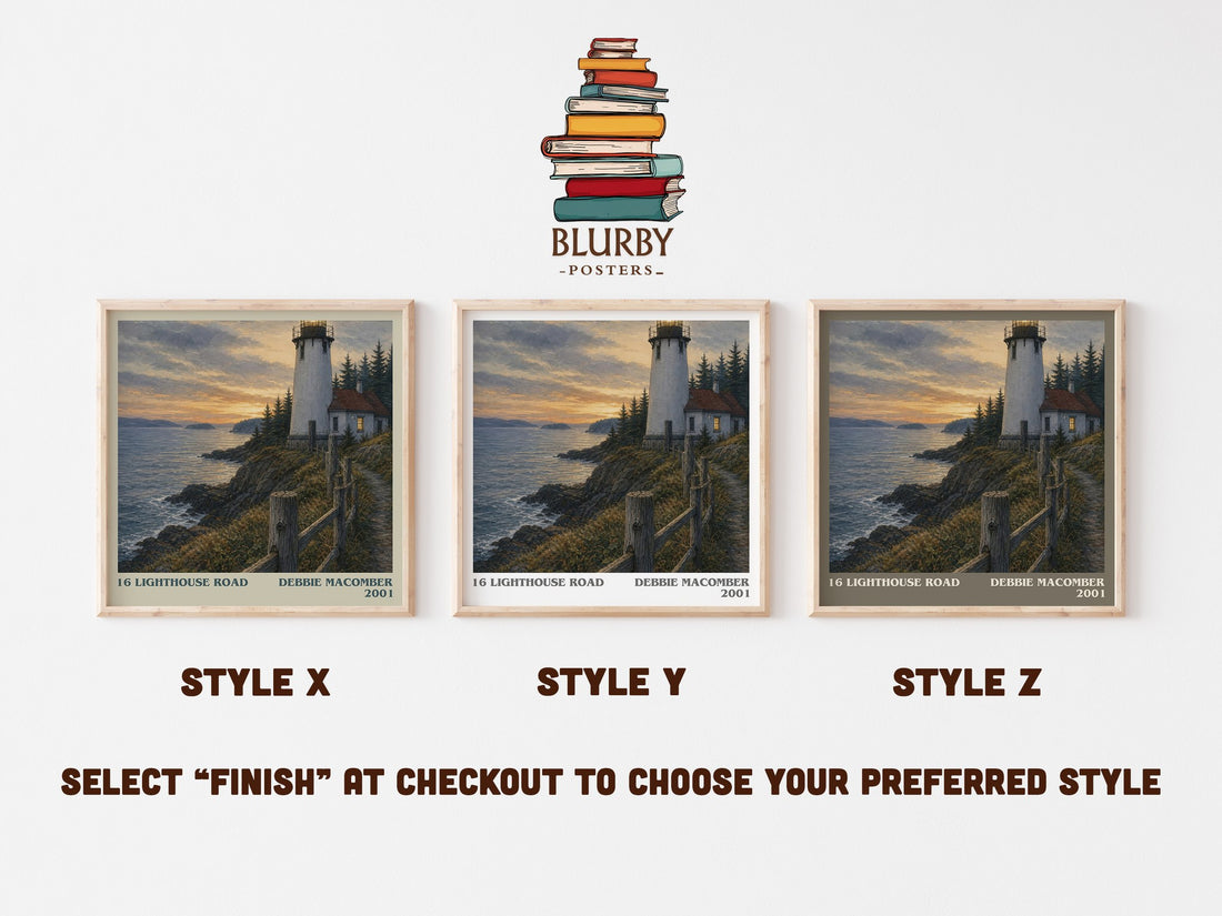 16 Lighthouse Road literary print in frame leaning in hallway – romance wall art (mockup)