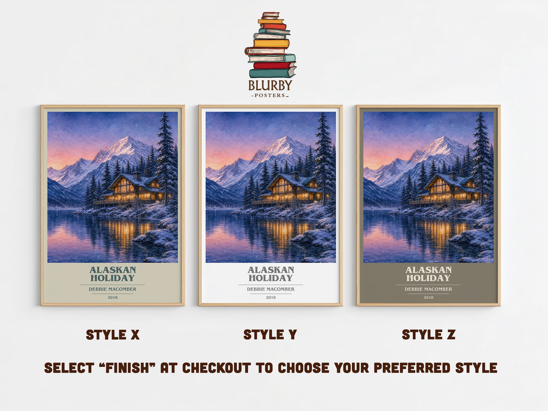 Alaskan Holiday book cover print in frame leaning in hallway – romance wall art (mockup)