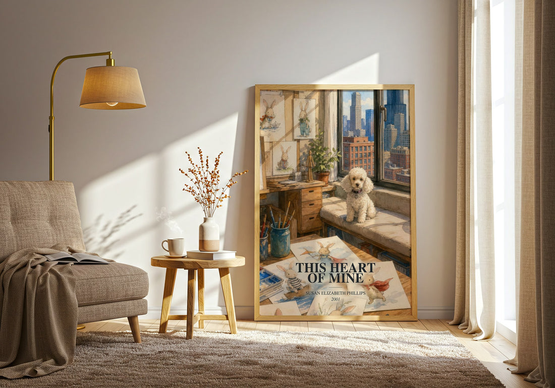 This Heart of Mine watercolour print in frame leaning in hallway – romance wall art (mockup)
