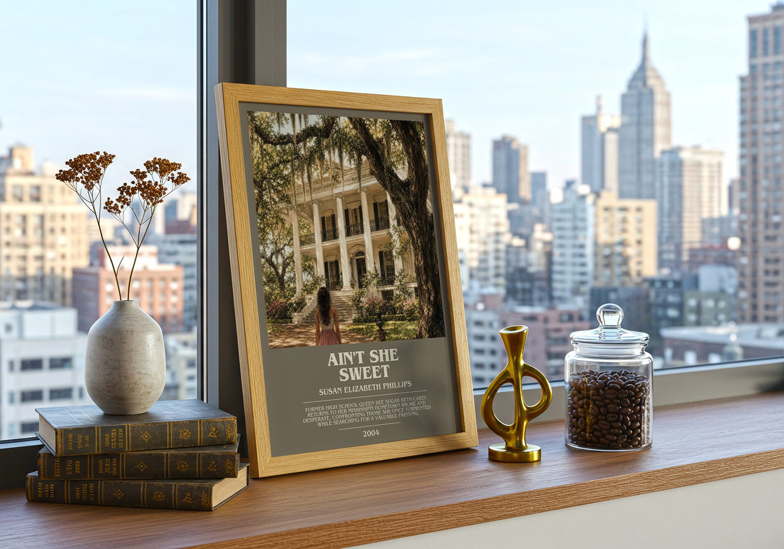 Ain't She Sweet bookish print framed by window – literary home decor
