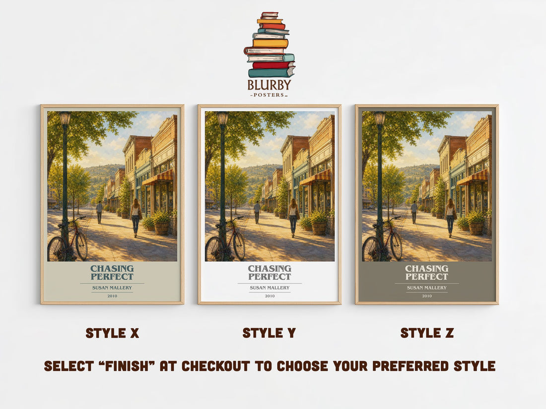 Chasing Perfect book cover print in frame leaning in hallway – romance wall art (mockup)