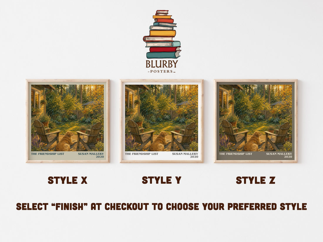 The Friendship List literary print in frame leaning in hallway – contemporary fiction wall art (mockup)