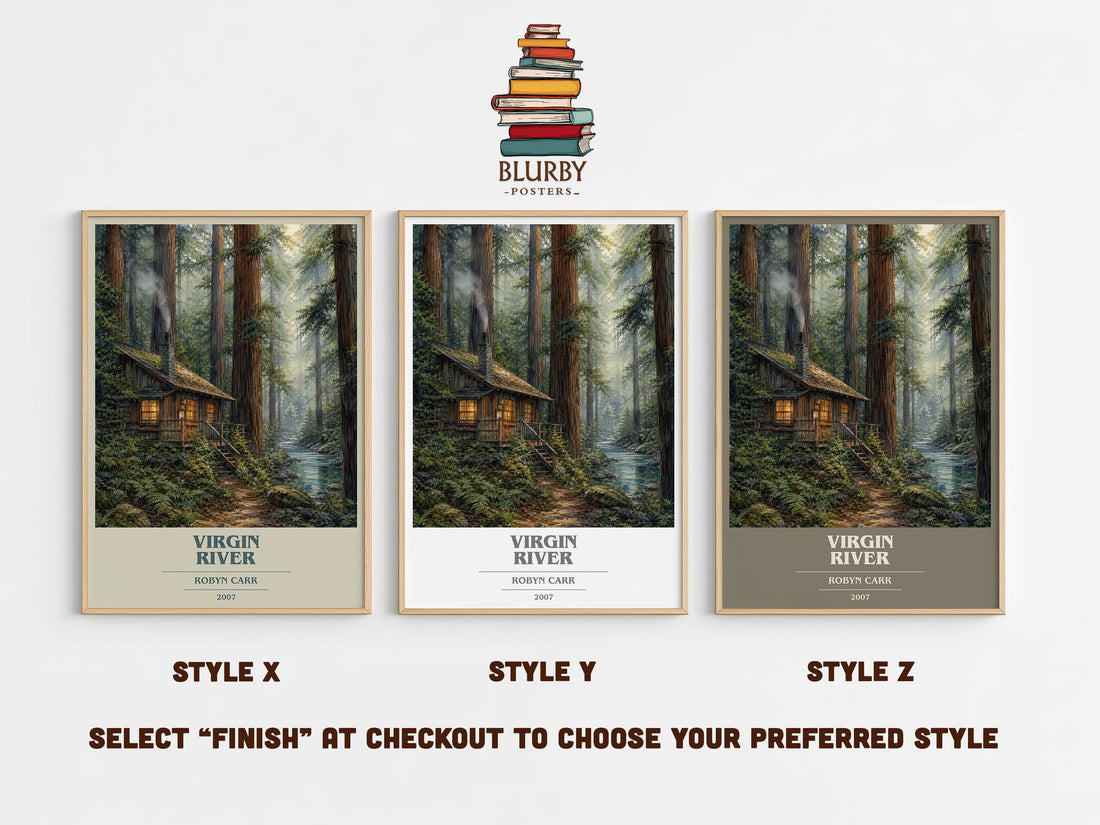 Virgin River book cover print in frame leaning in hallway – romance wall art (mockup)