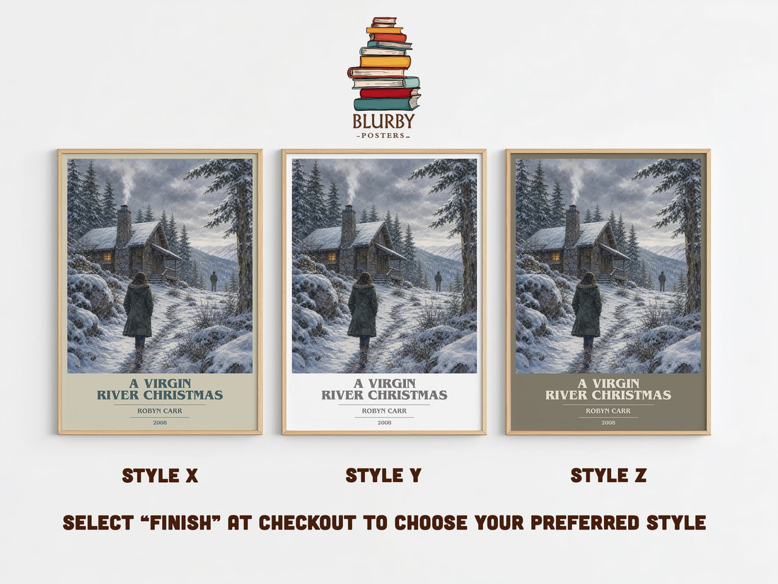 A Virgin River Christmas book cover print in frame leaning in hallway – romance wall art (mockup)