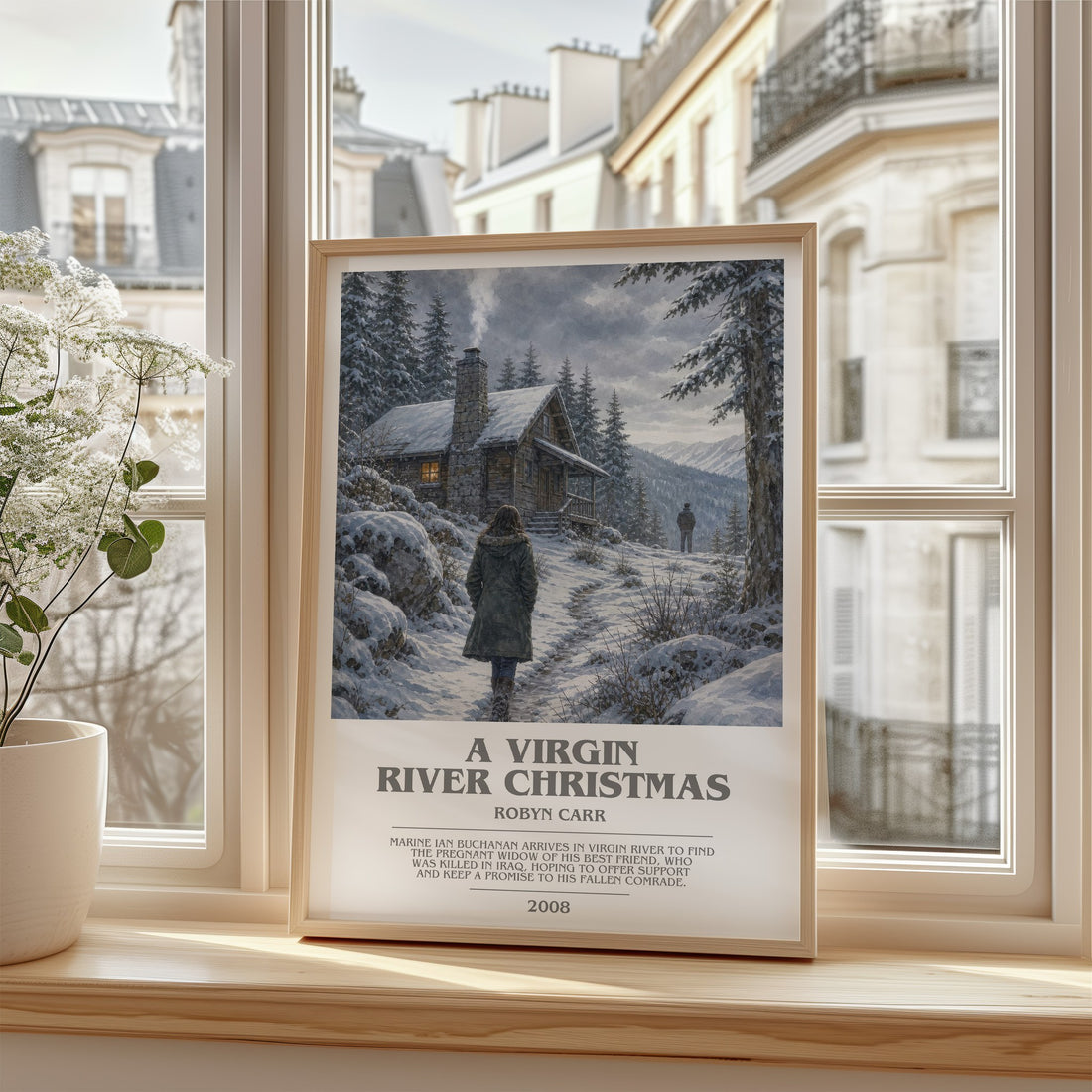 A Virgin River Christmas bookish poster colour and style options – Robyn Carr book art