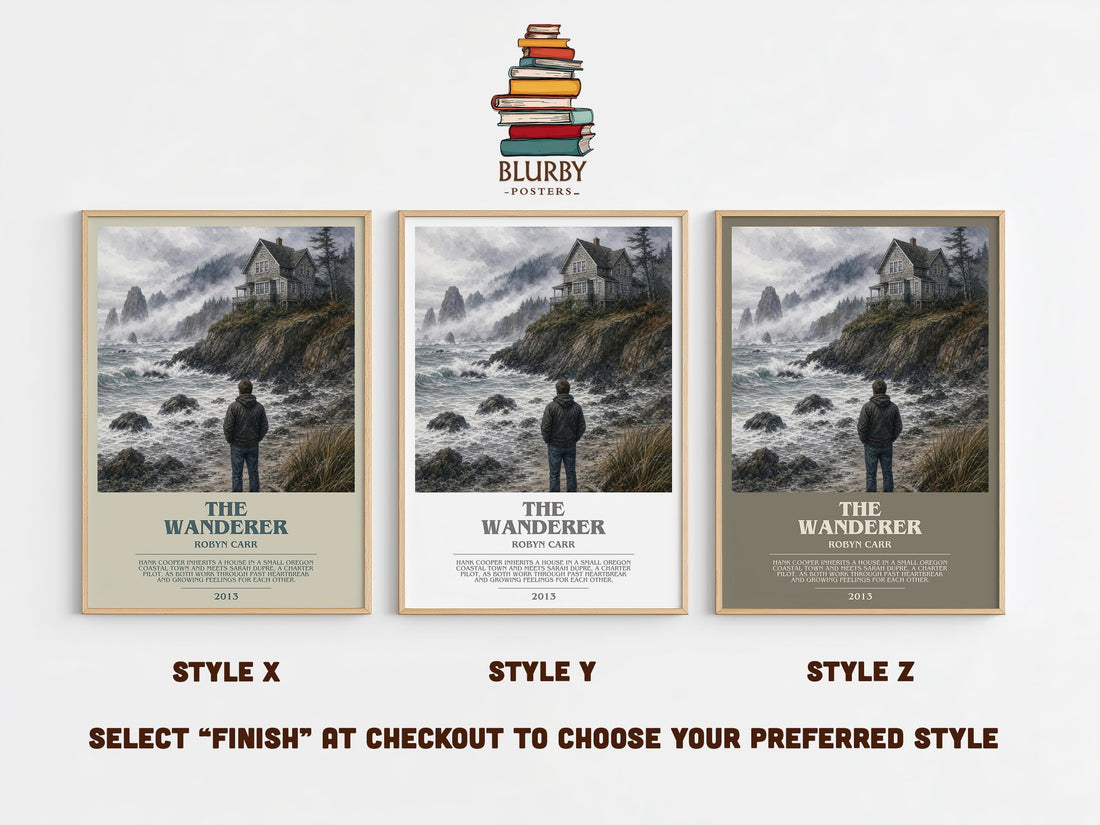 The Wanderer bookish print in frame leaning in hallway – romance wall art (mockup)