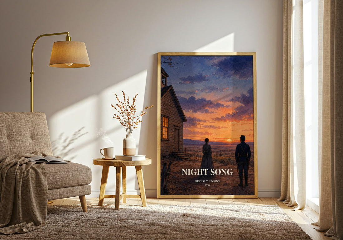 Night Song watercolour print in frame leaning in hallway – romance wall art (mockup)
