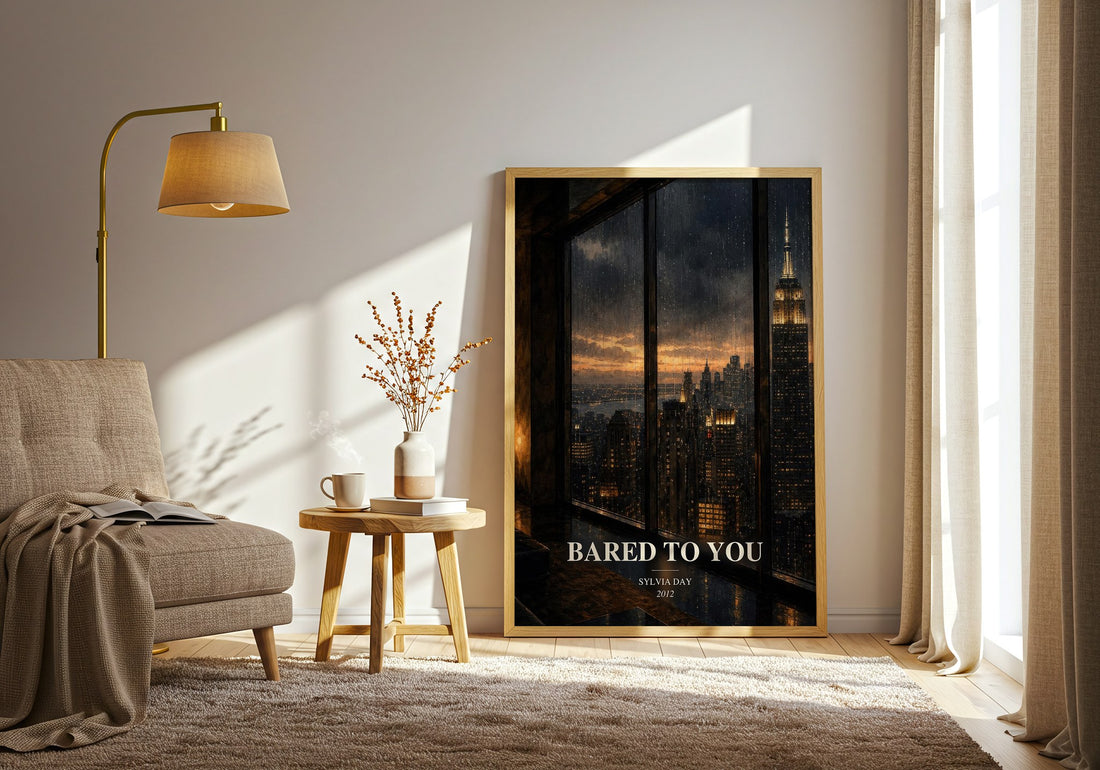 Bared to You watercolour print in frame leaning in hallway – romance wall art (mockup)