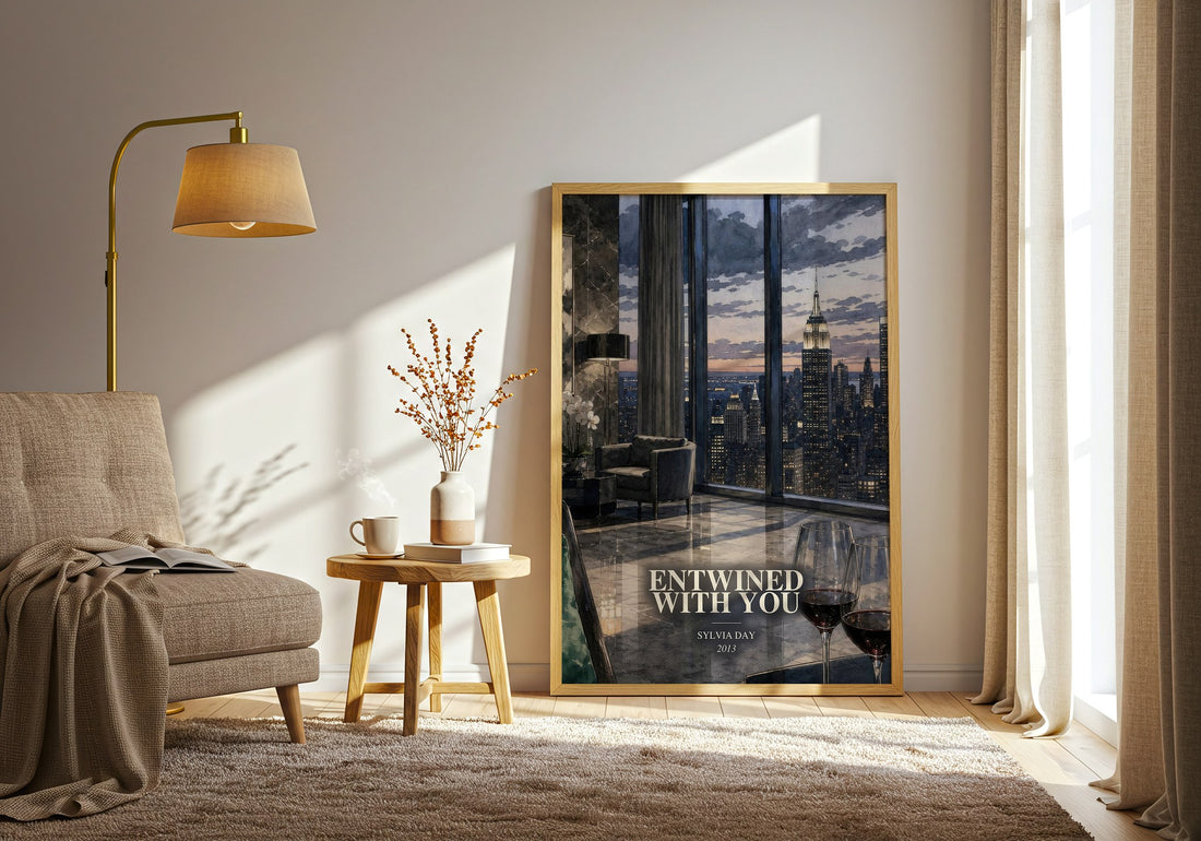 Entwined with You watercolour print in frame leaning in hallway – romance wall art (mockup)
