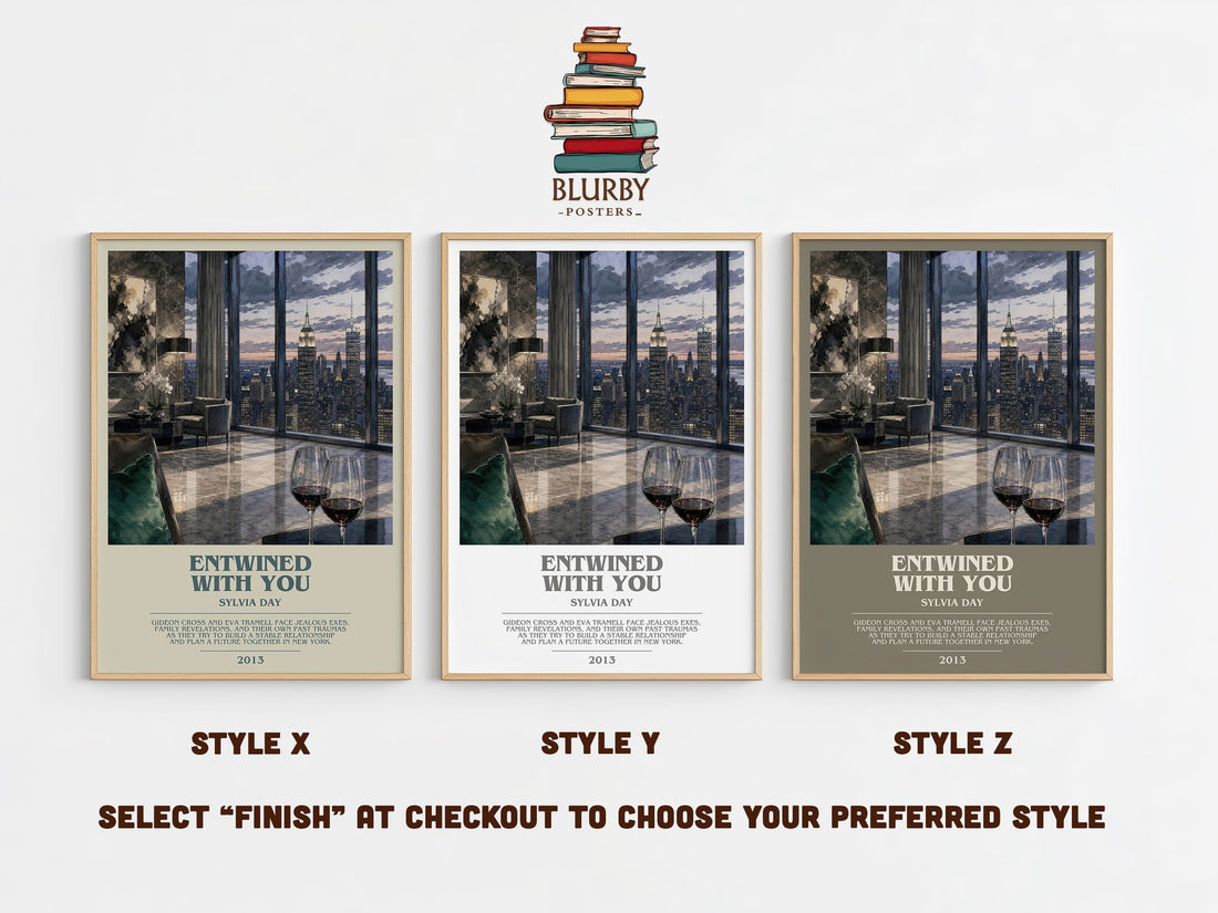 Entwined with You bookish print in frame leaning in hallway – romance wall art (mockup)