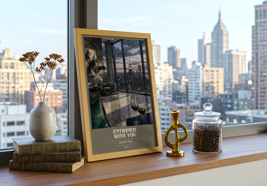 Entwined with You book cover print framed by window – literary home decor