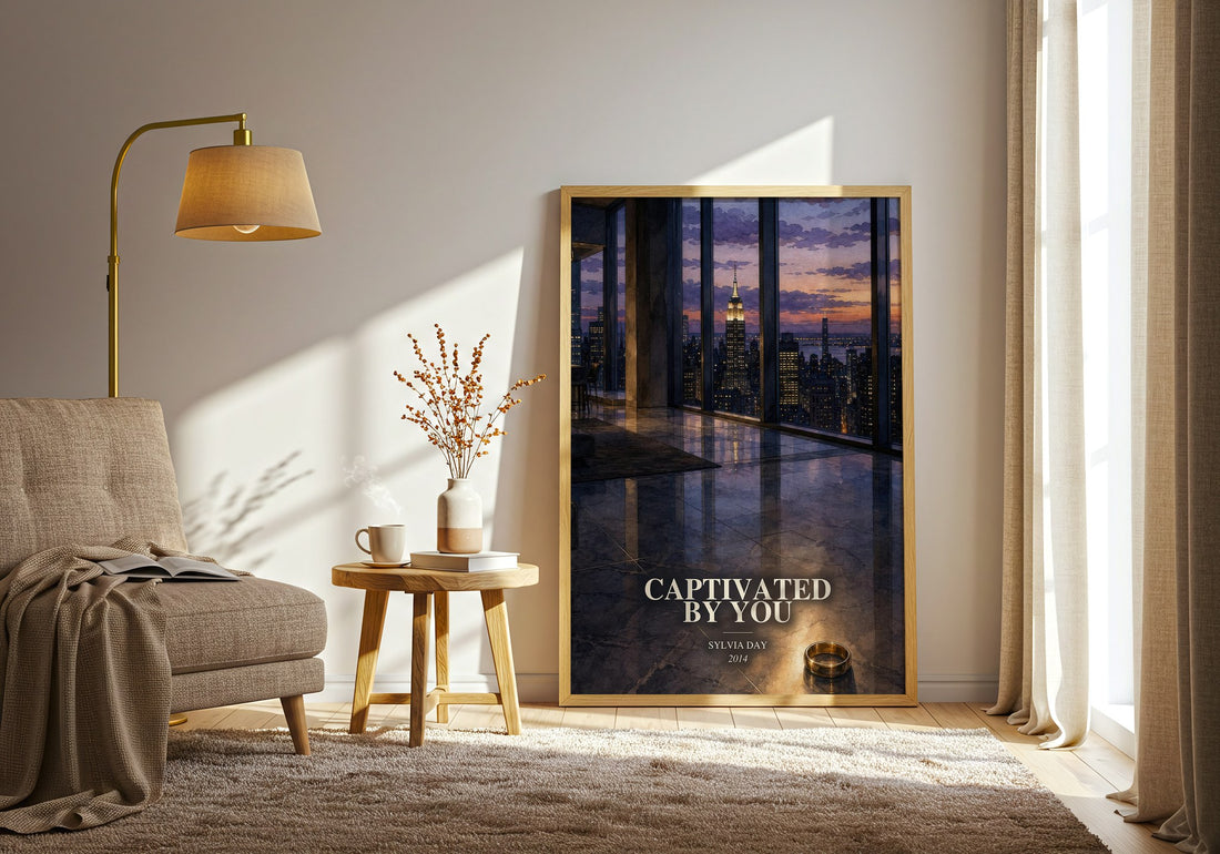 Captivated by You watercolour print in frame leaning in hallway – romance wall art (mockup)