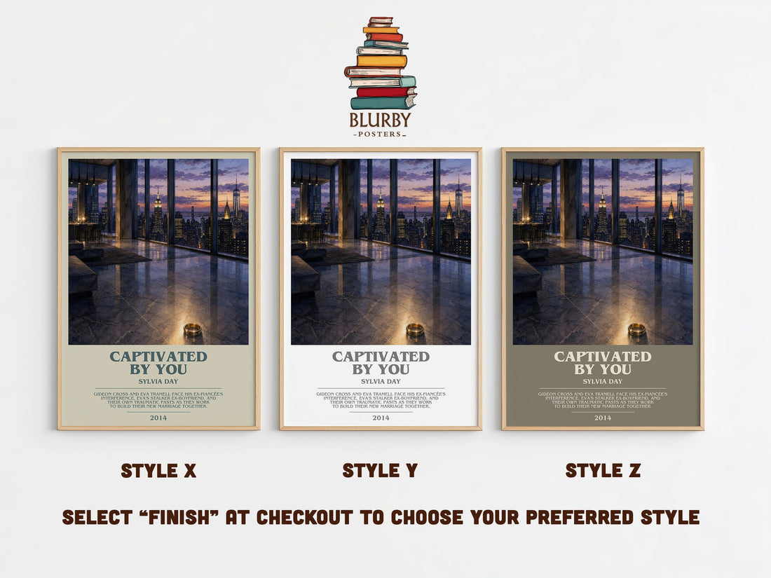 Captivated by You bookish print in frame leaning in hallway – romance wall art (mockup)
