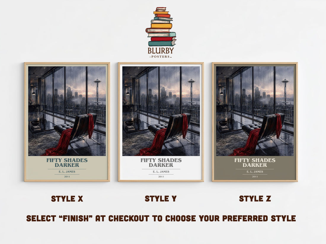 Fifty Shades Darker book cover print in frame leaning in hallway – romance wall art (mockup)