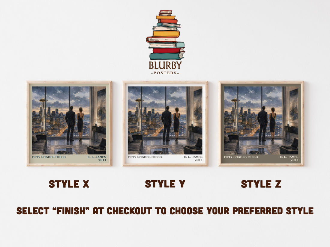 Fifty Shades Freed literary print in frame leaning in hallway – romance wall art (mockup)