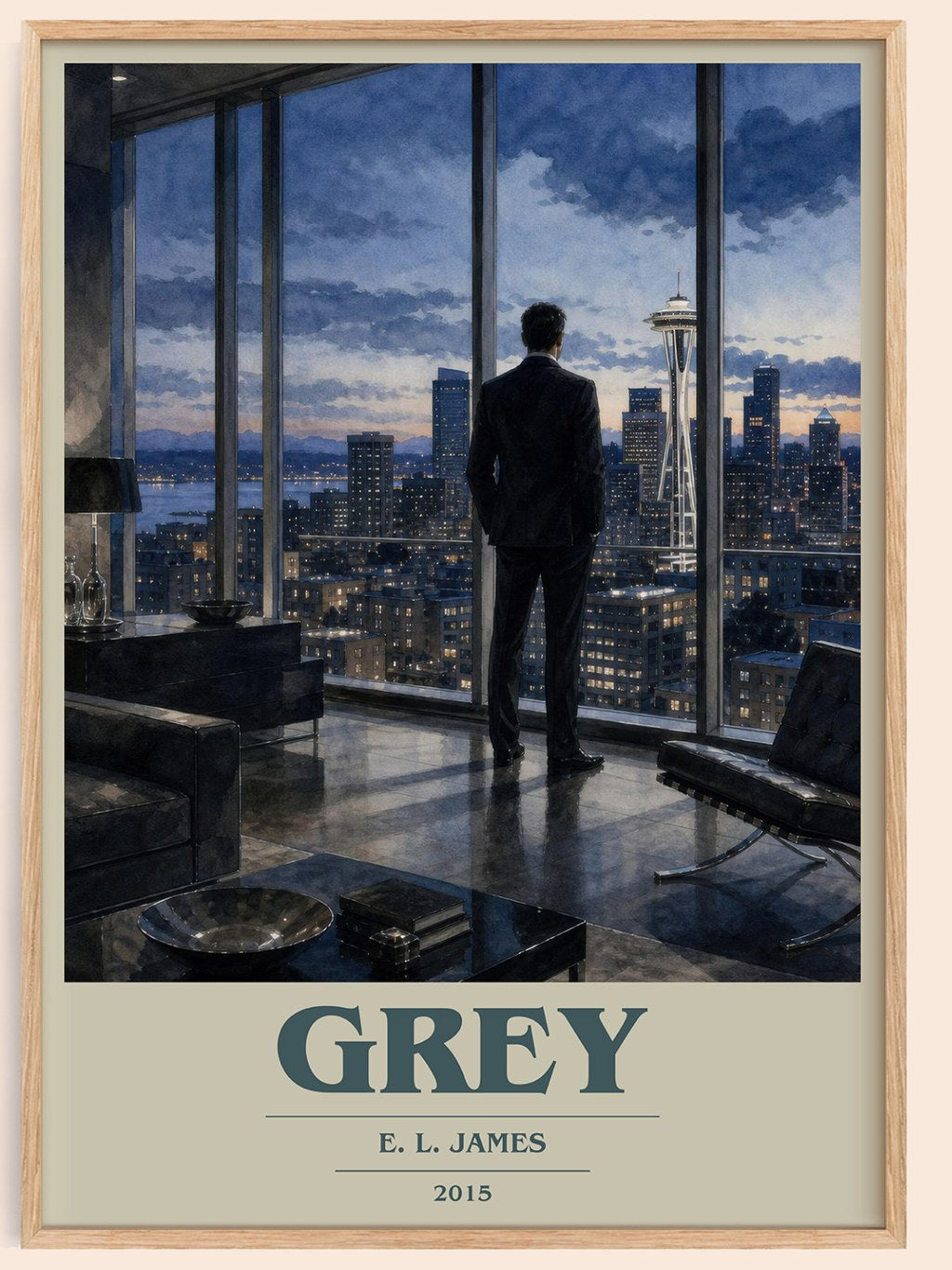 Grey book cover book poster by E. L. James – framed literary art print