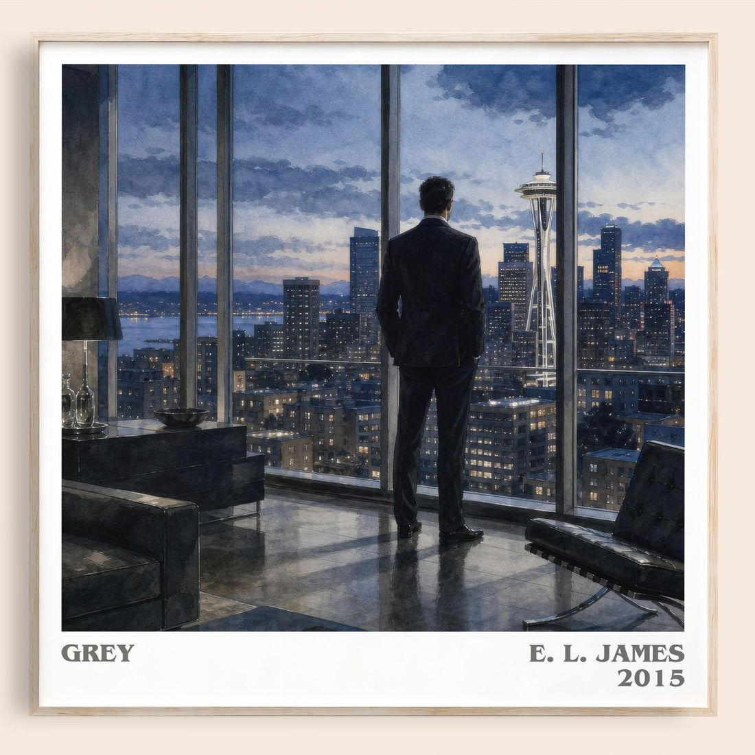 Grey literary book poster by E. L. James – framed literary art print