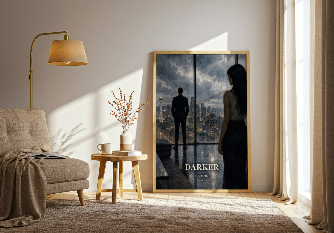 Darker watercolour print in frame leaning in hallway – romance wall art (mockup)