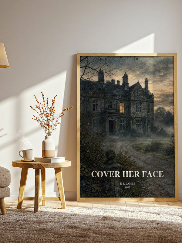 Cover Her Face watercolour print in frame leaning in hallway – mystery wall art