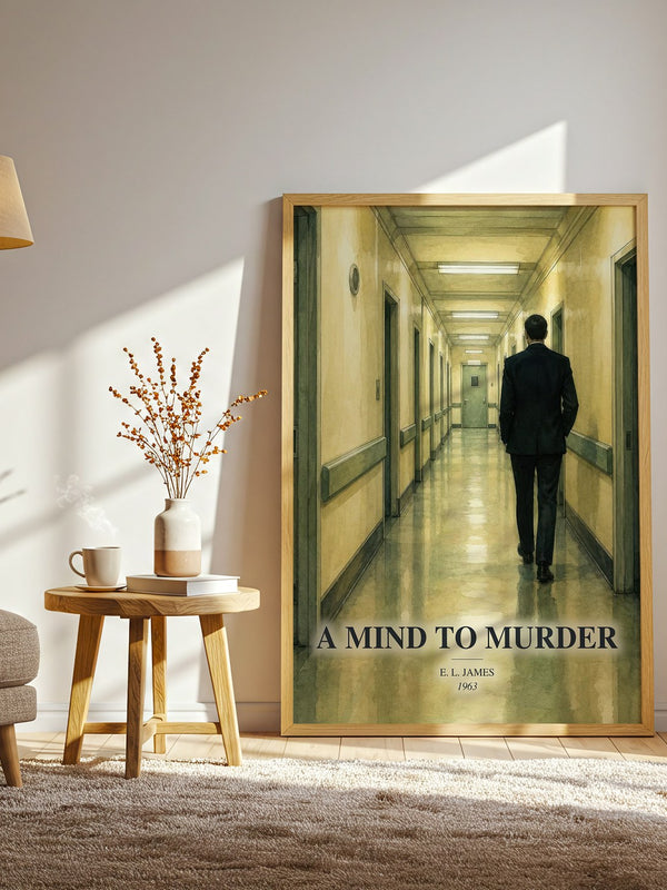 A Mind to Murder watercolour print in frame leaning in hallway – mystery wall art