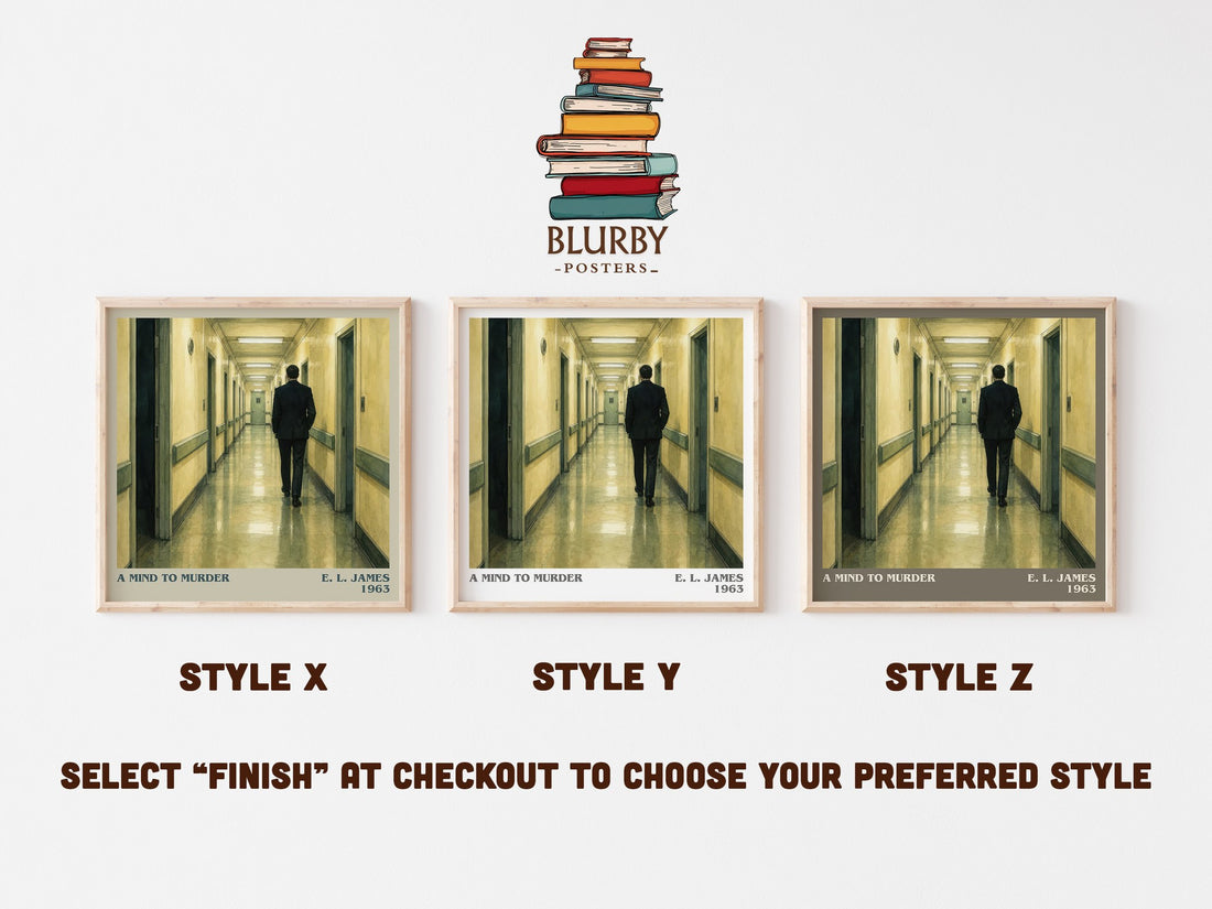 A Mind to Murder literary print in frame leaning in hallway – mystery wall art (mockup)