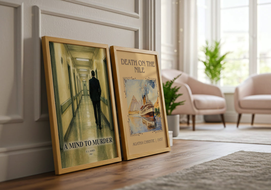 A Mind to Murder watercolour print framed by window – literary home decor
