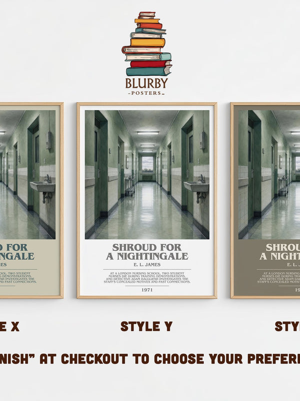 Shroud for a Nightingale bookish print in frame leaning in hallway – mystery wall art