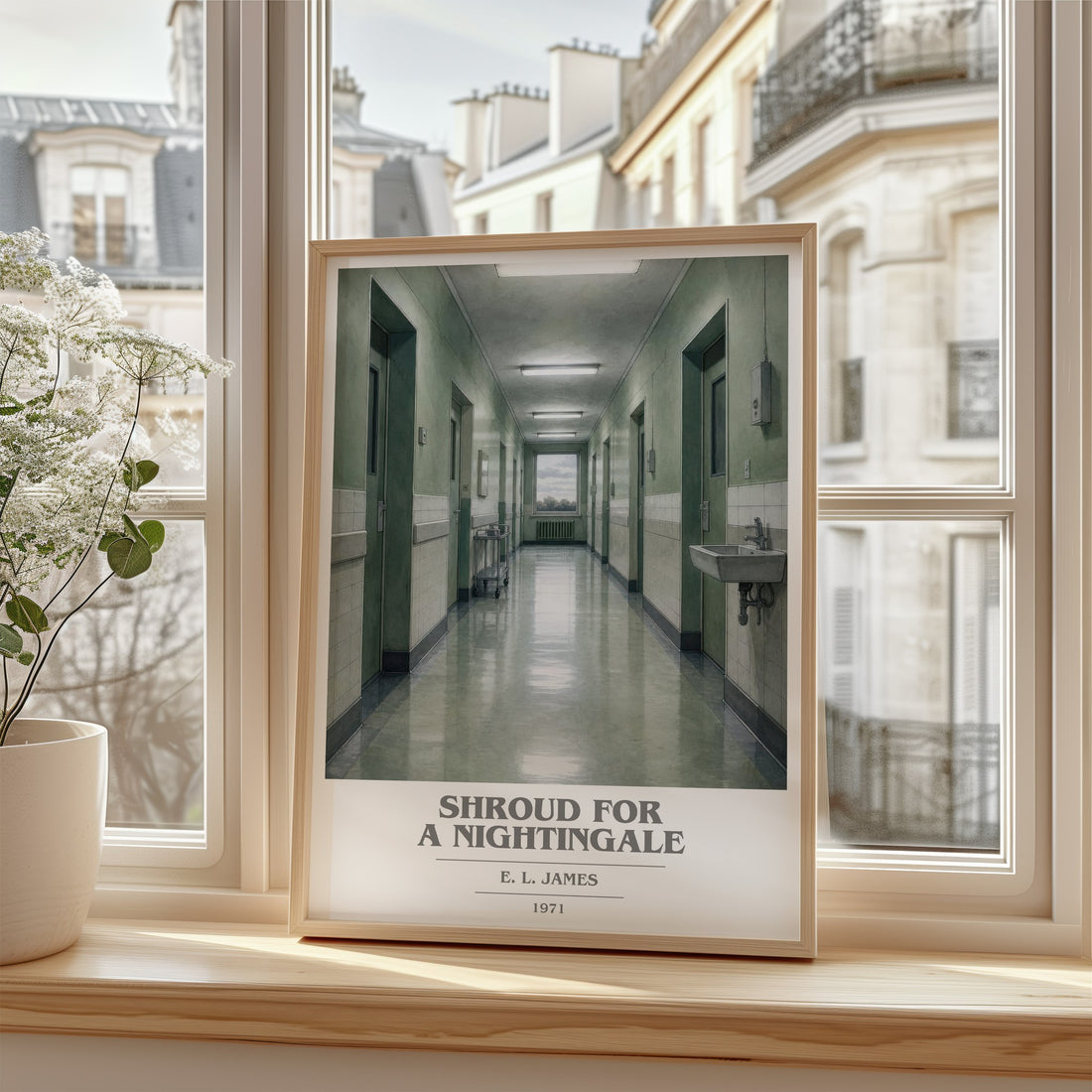 Shroud for a Nightingale book cover poster colour and style options – E. L. James book art (mockup)