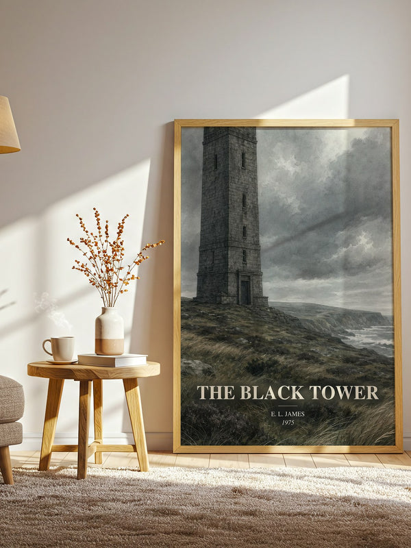 The Black Tower watercolour print in frame leaning in hallway – mystery wall art
