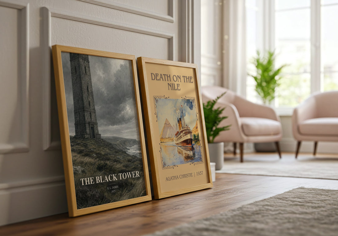 The Black Tower watercolour print framed by window – literary home decor