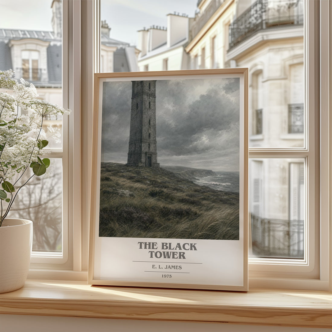 The Black Tower book cover poster colour and style options – E. L. James book art (mockup)