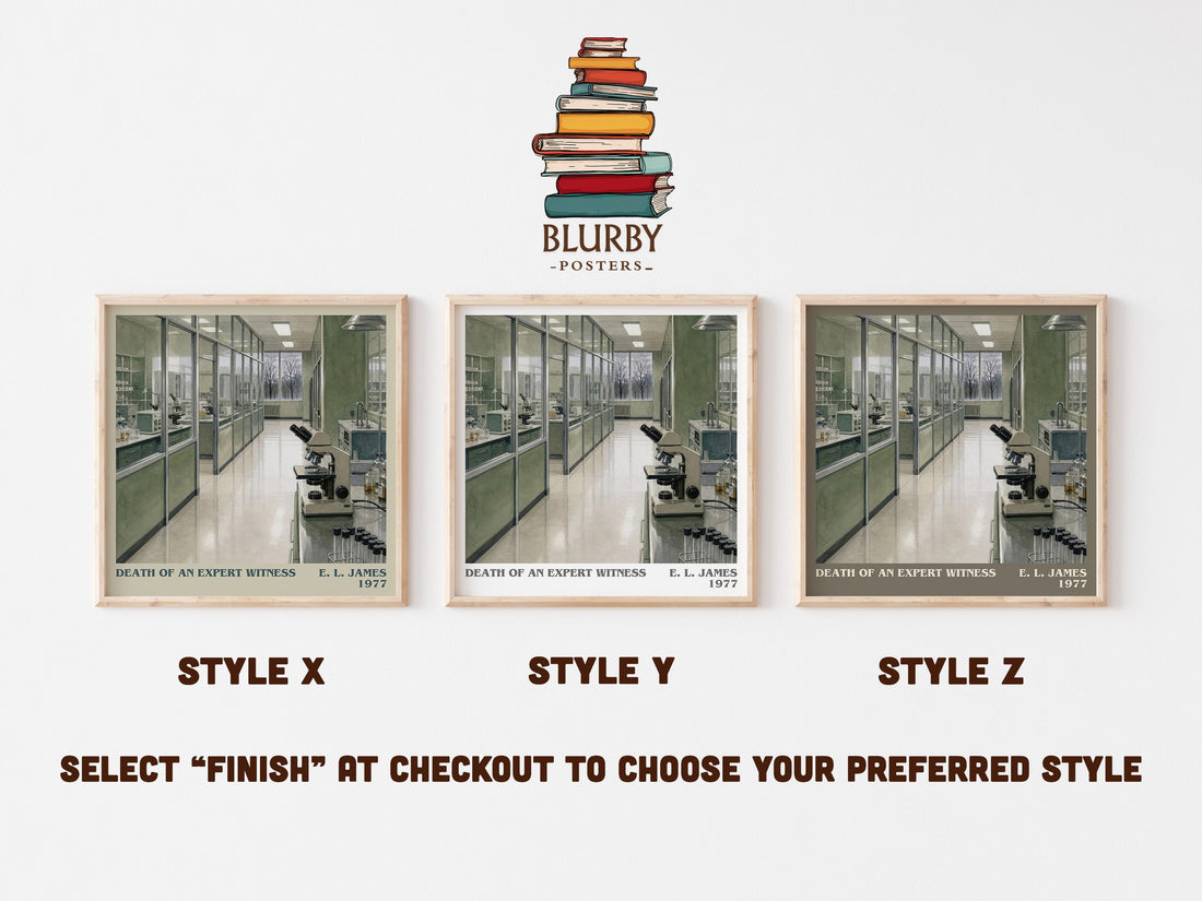 Death of an Expert Witness literary print in frame leaning in hallway – crime wall art (mockup)