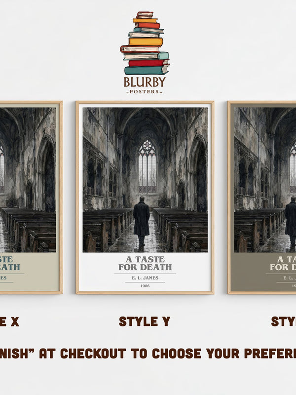 A Taste for Death book cover print in frame leaning in hallway – mystery wall art