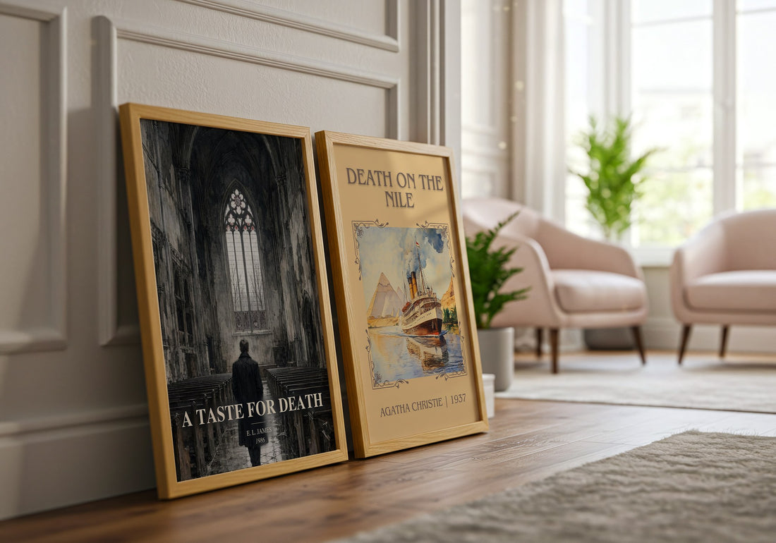 A Taste for Death watercolour print framed by window – literary home decor