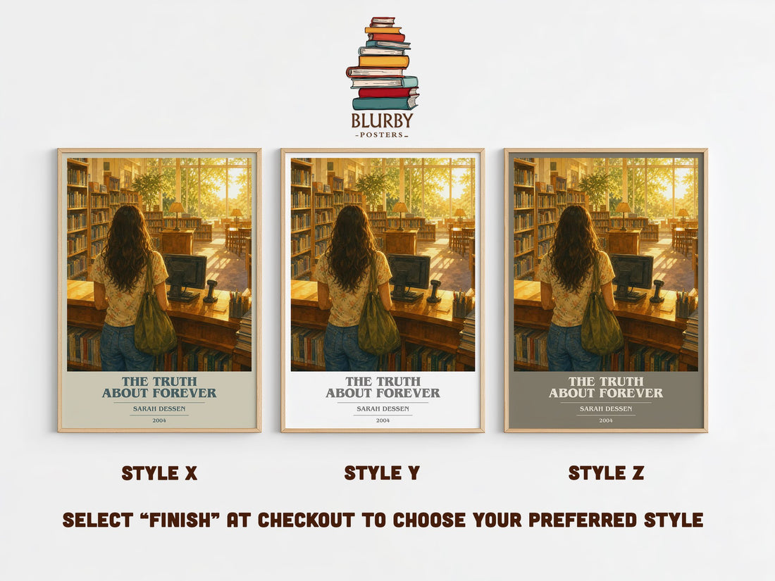 The Truth About Forever book cover print in frame leaning in hallway – young adult wall art (mockup)
