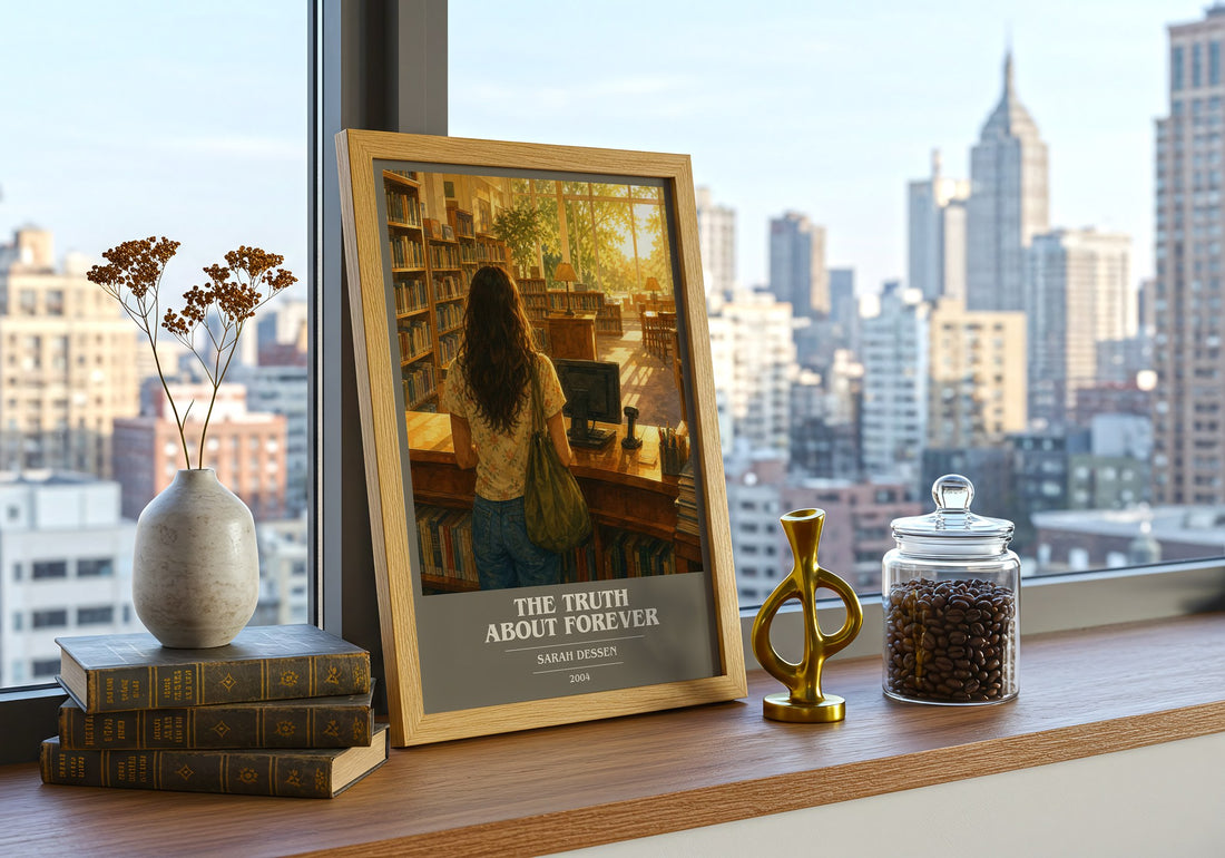The Truth About Forever book cover print framed by window – literary home decor