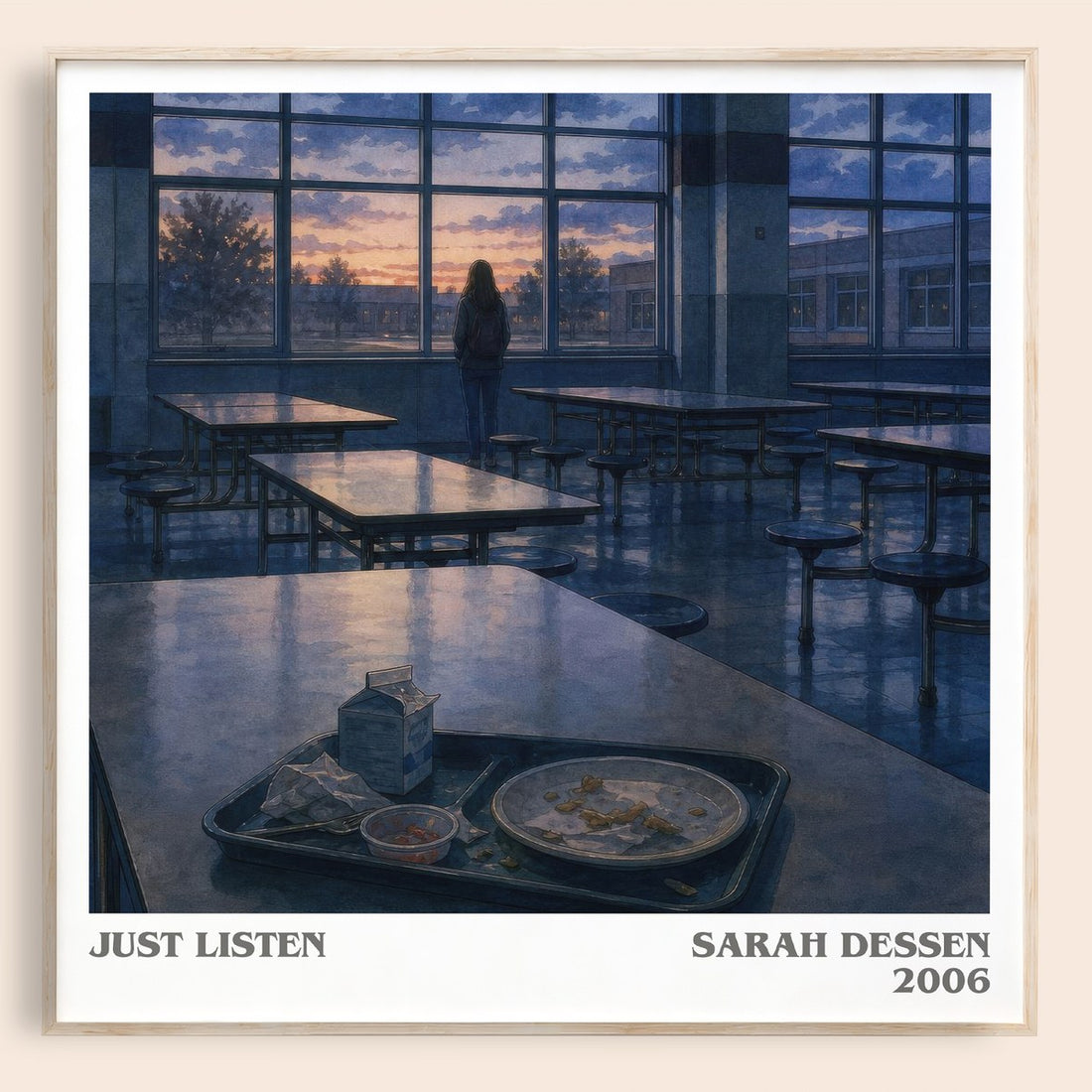 Just Listen literary book poster by Sarah Dessen – framed literary art print