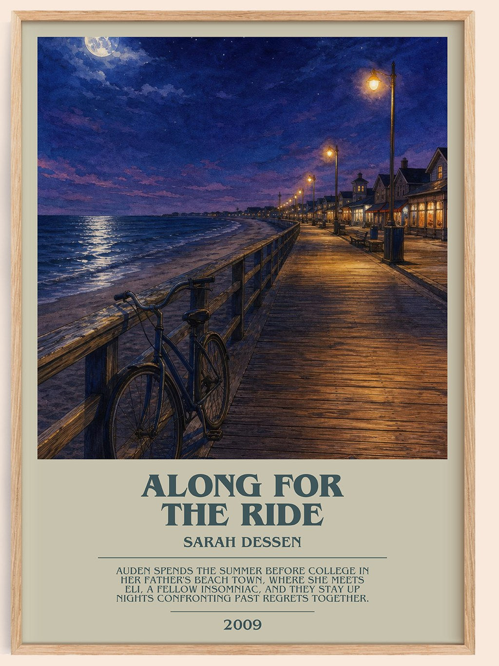 Along for the Ride bookish book poster by Sarah Dessen – framed literary art print