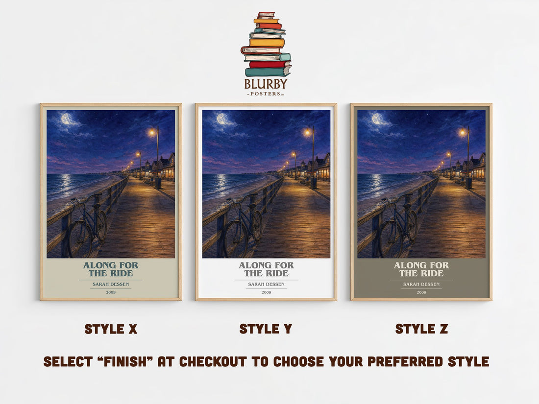 Along for the Ride book cover print in frame leaning in hallway – young adult wall art (mockup)
