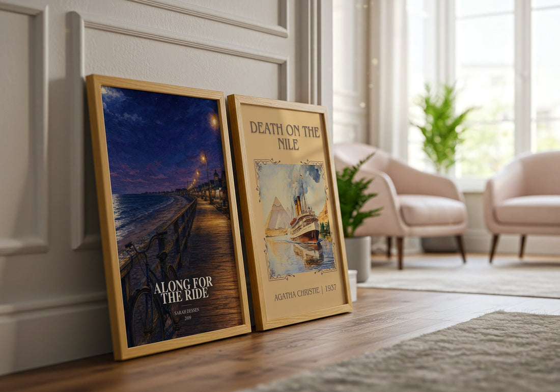Along for the Ride watercolour print framed by window – literary home decor
